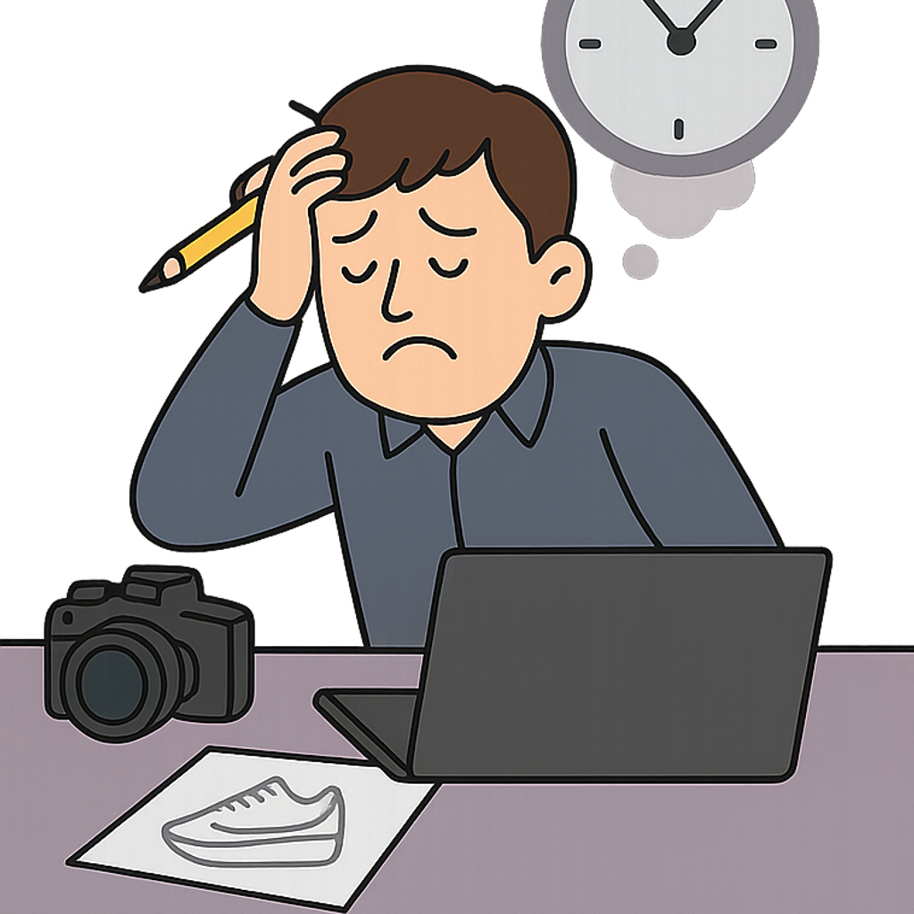 Før Visualify - stresset workflow med kamera og laptop